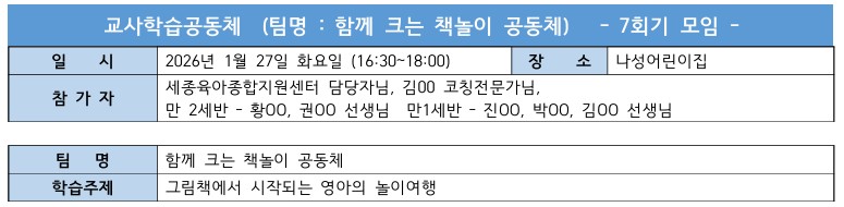 [세종] 함께 크는 책놀이 공동체 - 7회기 모임 관련 이미지